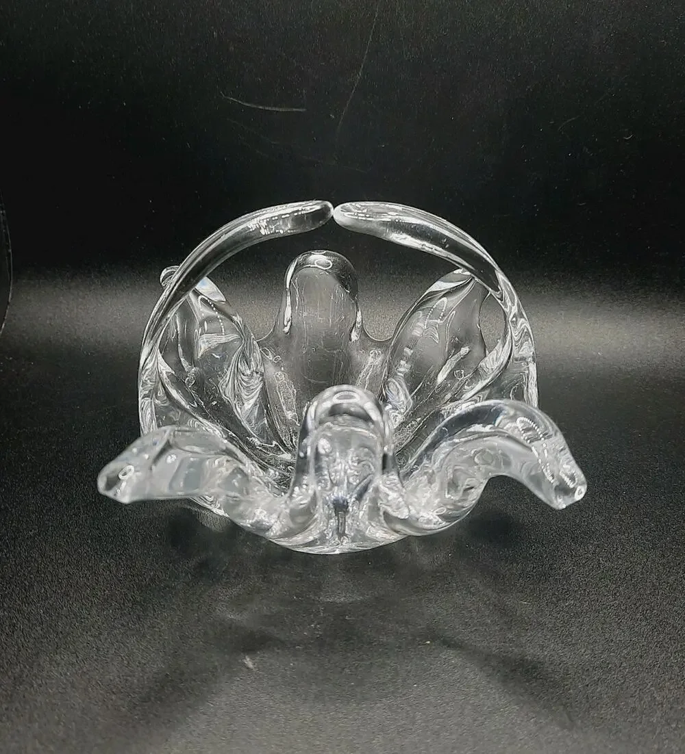 VTG Crystal Splash Basket Mid Century Glass Bowl Beautiful